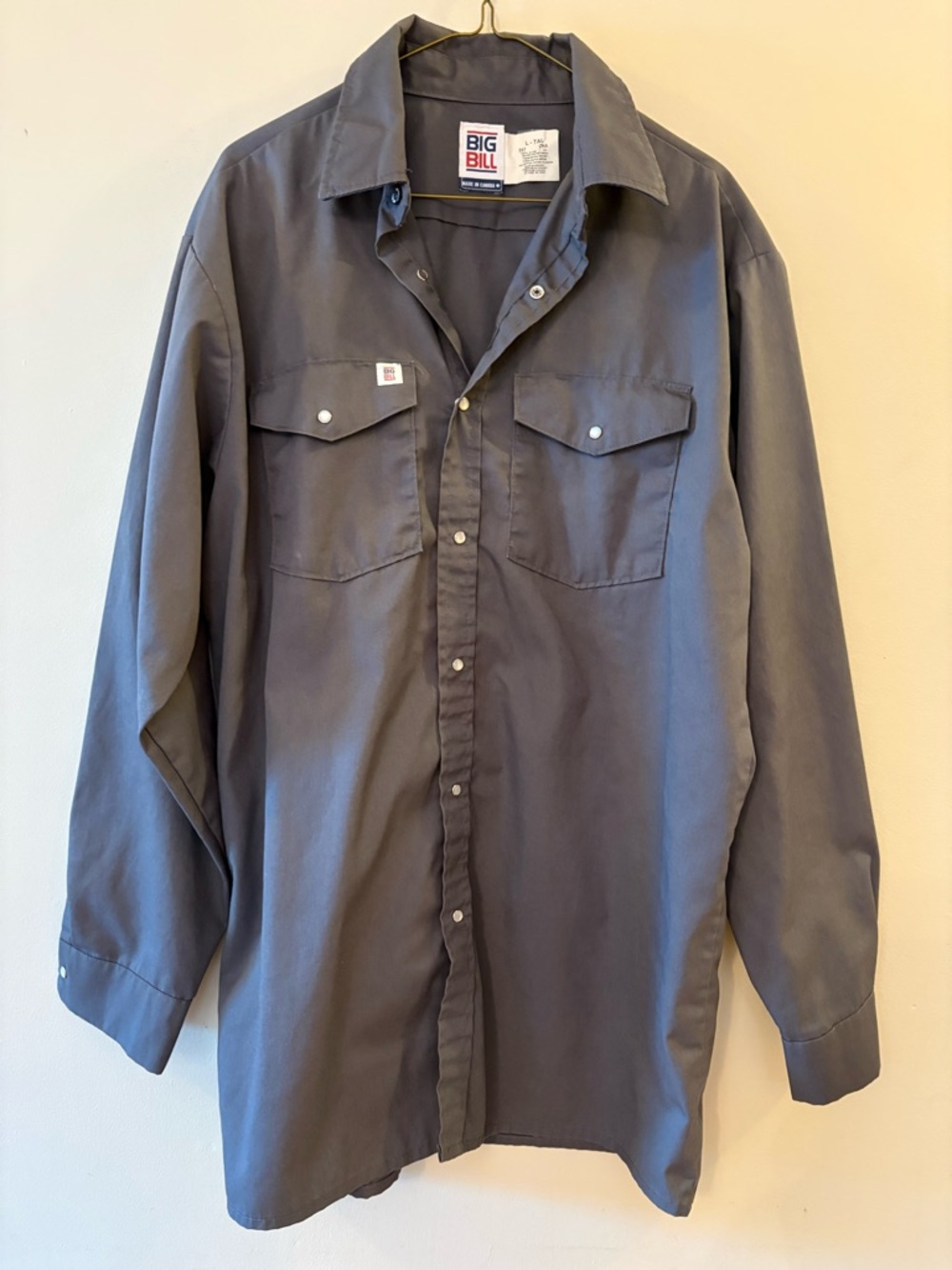 Big Bill Men's Casual Button-Down Work Shirt in Charcoal, Sz L-Tall.